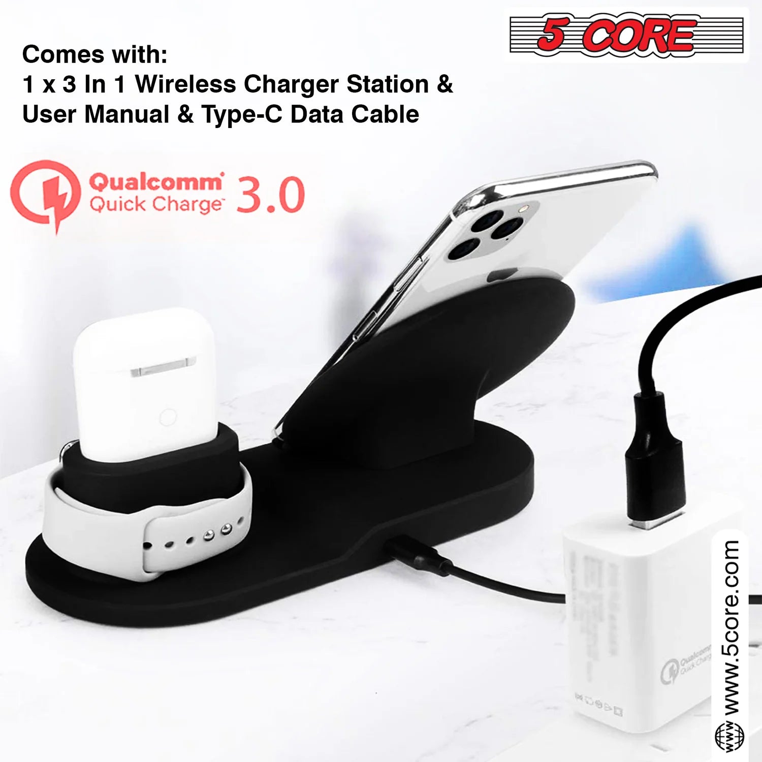 3 in 1 Wireless Charging Station 10W Phone, Watch And Earpod Charger