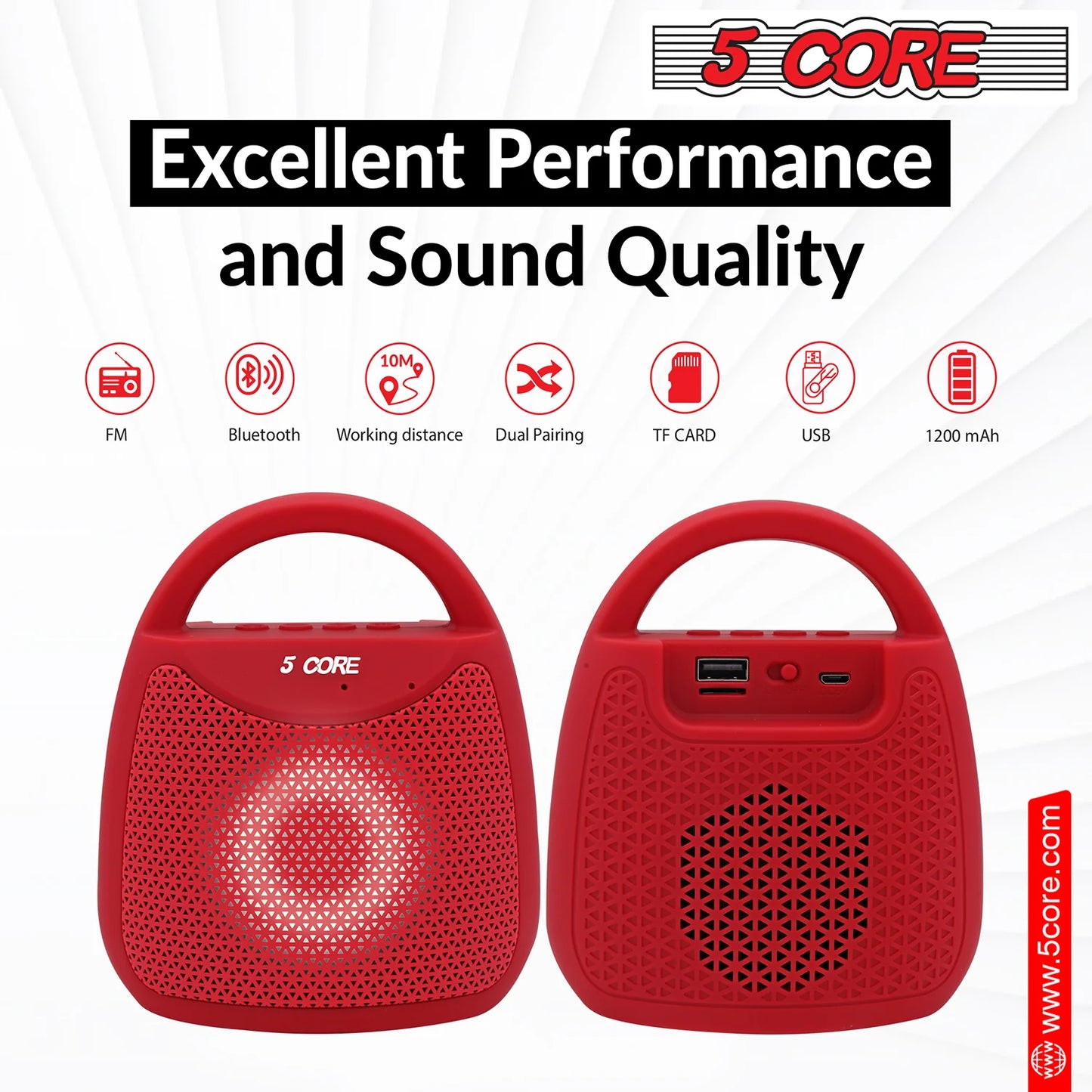 5Core Outdoor Bluetooth Waterproof Portable Wireless Speaker