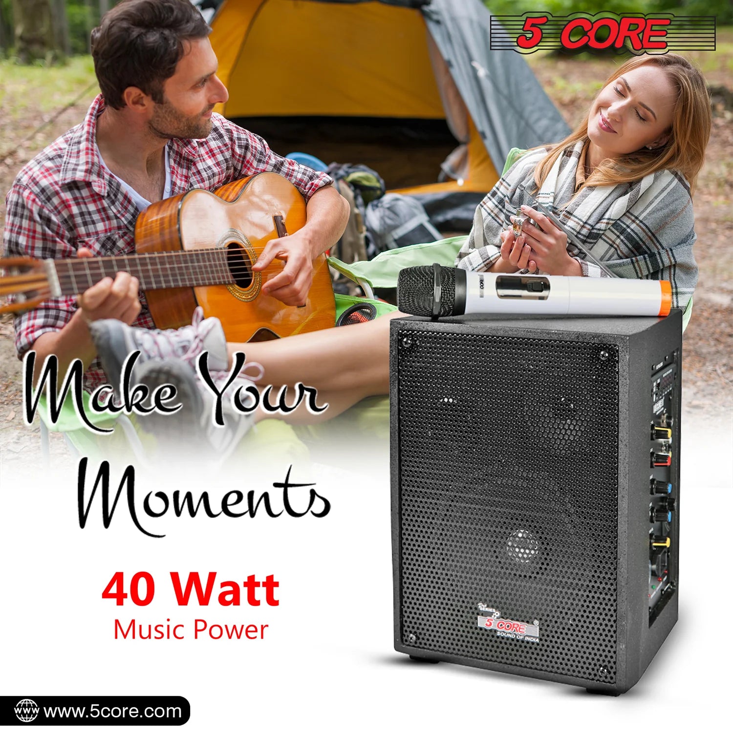 5Core Portable PA Speaker System 40W + Wireless Mic Rechargeable