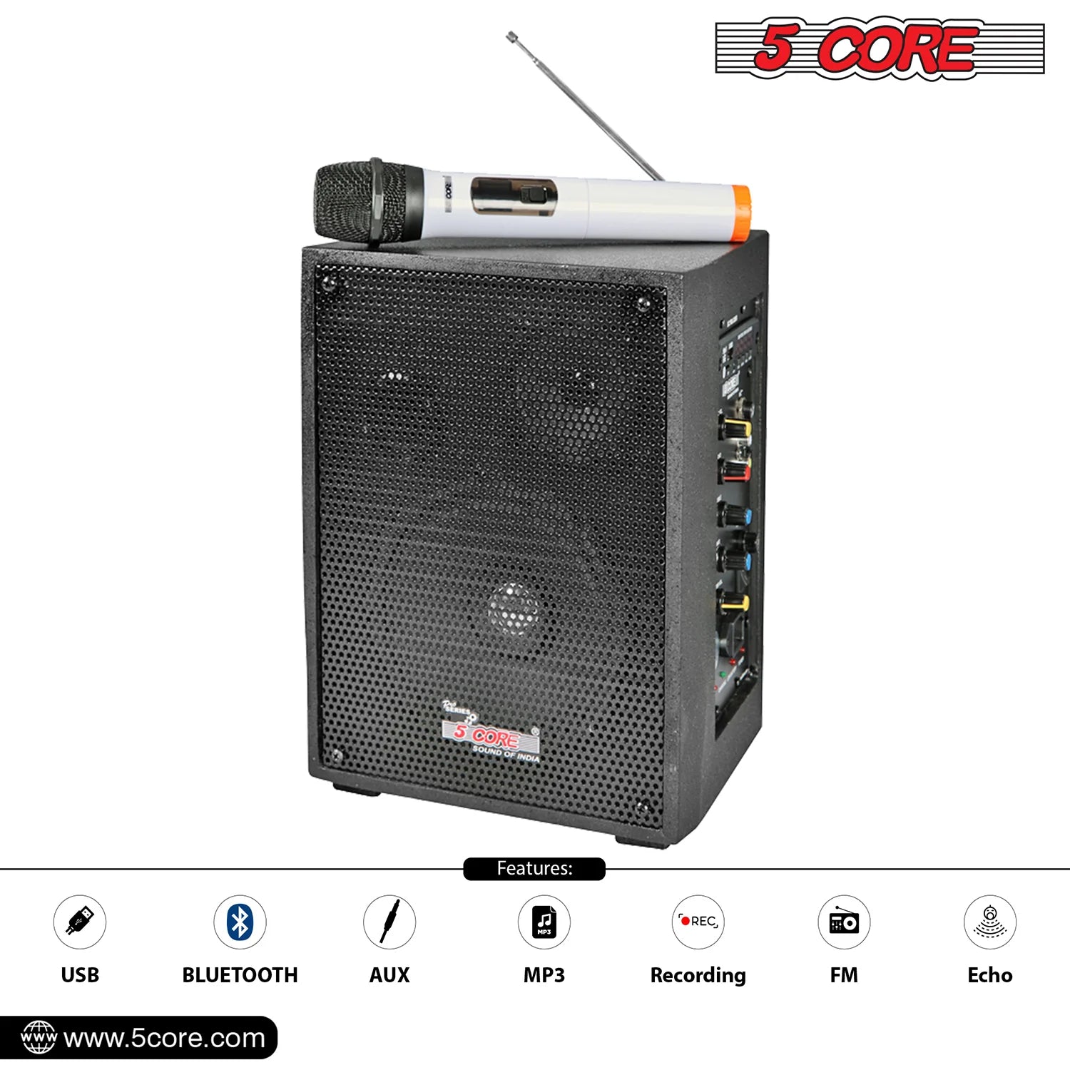 5Core Portable PA Speaker System 40W + Wireless Mic Rechargeable