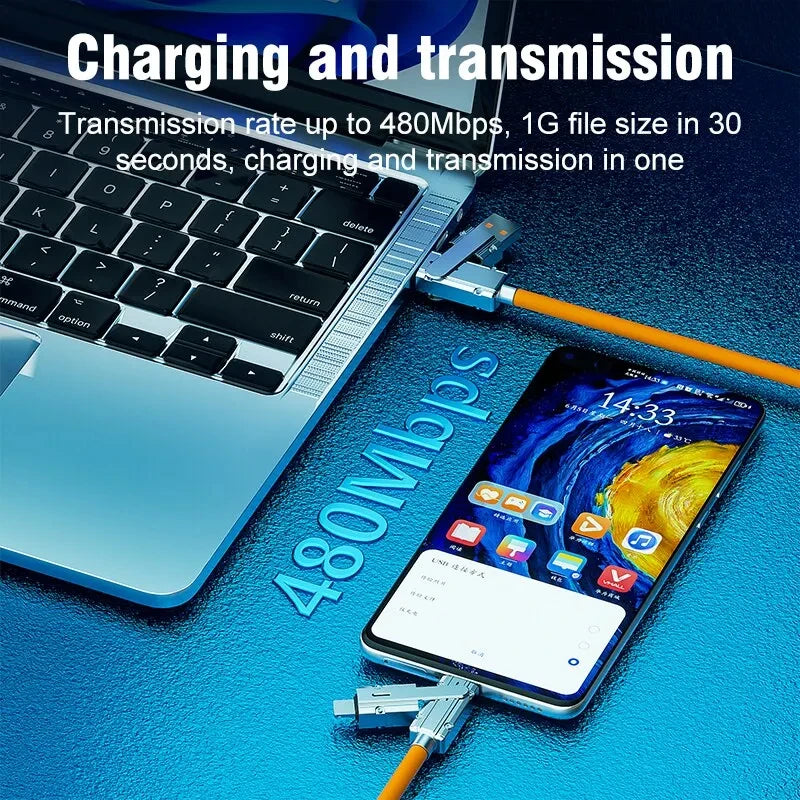 4 in 1 Multi-Function Mobile Phone Data Cable PD Fast Charging Cable Iphone And Android 120W