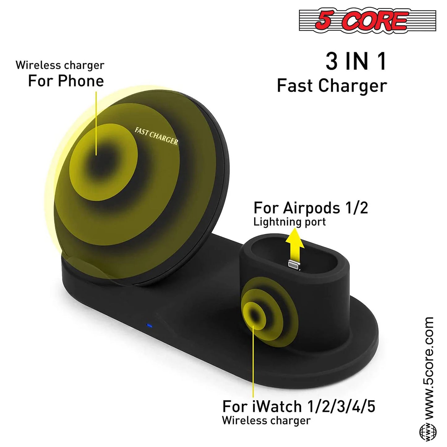 3 in 1 Wireless Charging Station 10W Phone, Watch And Earpod Charger