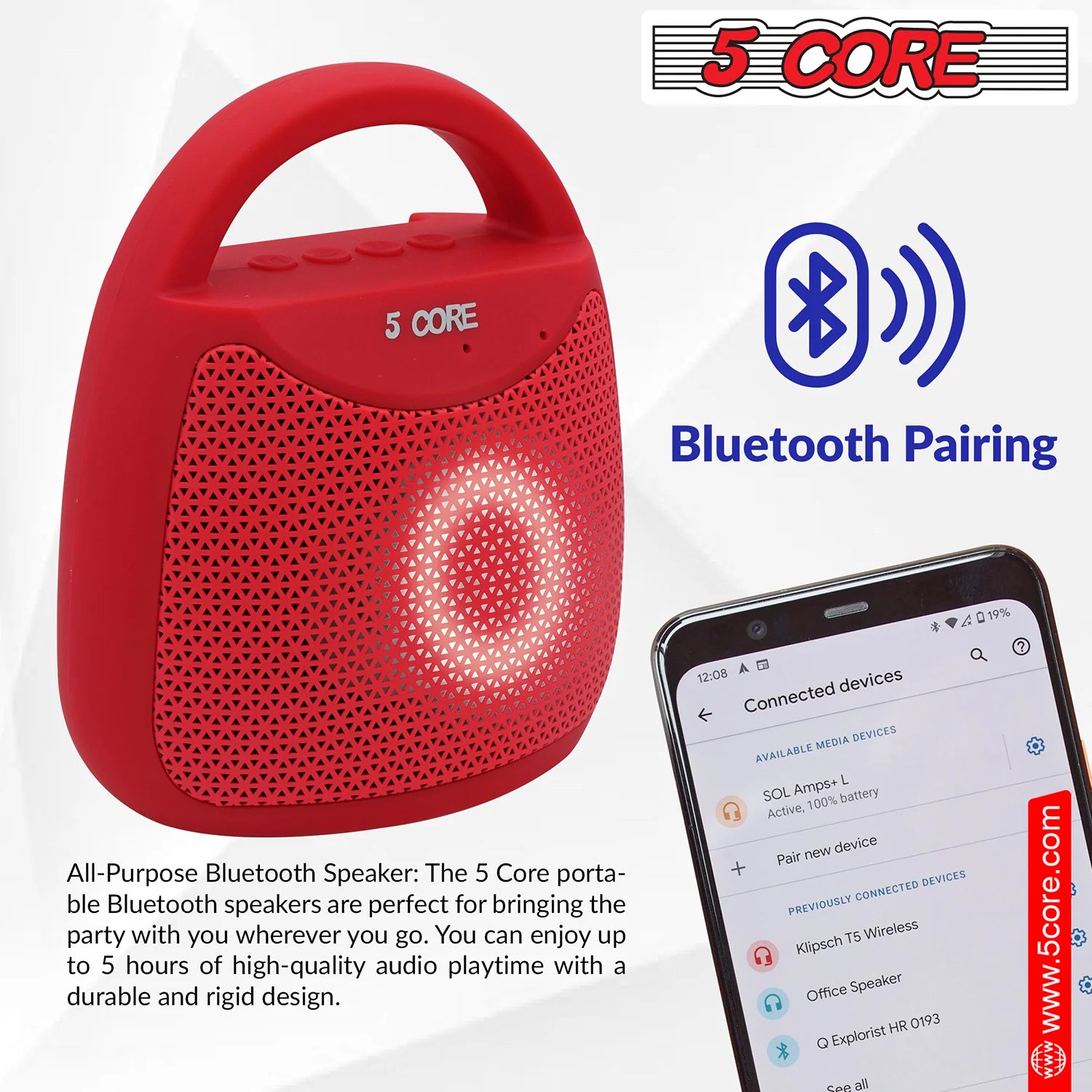 5Core Outdoor Bluetooth Waterproof Portable Wireless Speaker