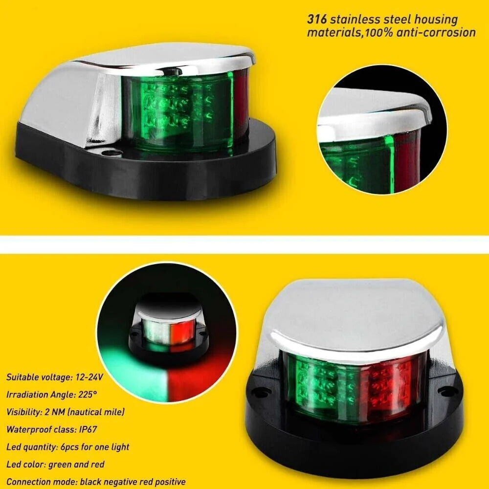 Red And Green 12V Waterproof Boat Navigation Light LED Bow Marine Front Pontoon Lamp 