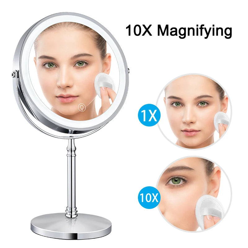 8 Inch Adjustable Light Makeup Mirror with Light USB Charging With 10X Magnifying