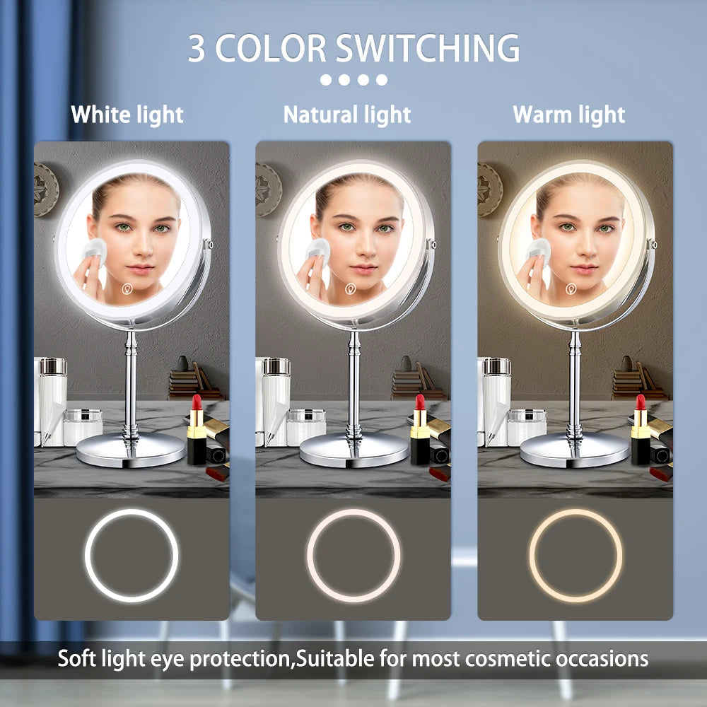 8 Inch Adjustable Light Makeup Mirror with Light USB Charging With 10X Magnifying