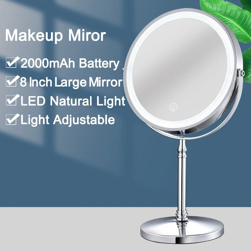 8 Inch Adjustable Light Makeup Mirror with Light USB Charging With 10X Magnifying