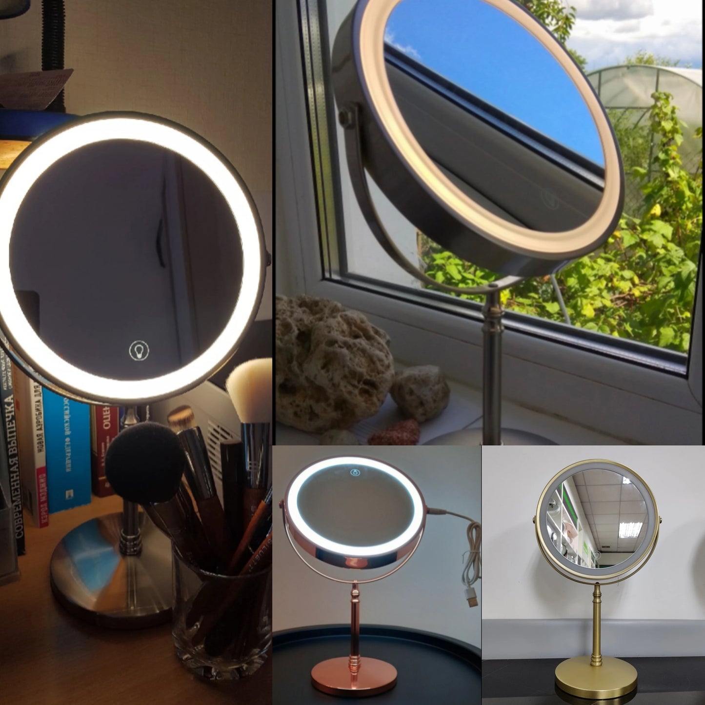 8 Inch Adjustable Light Makeup Mirror with Light USB Charging With 10X Magnifying