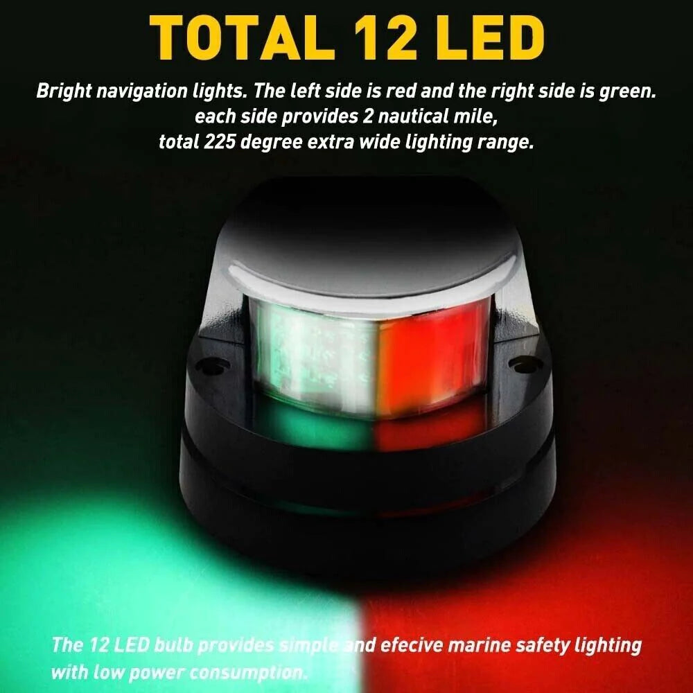 Red And Green 12V Waterproof Boat Navigation Light LED Bow Marine Front Pontoon Lamp 