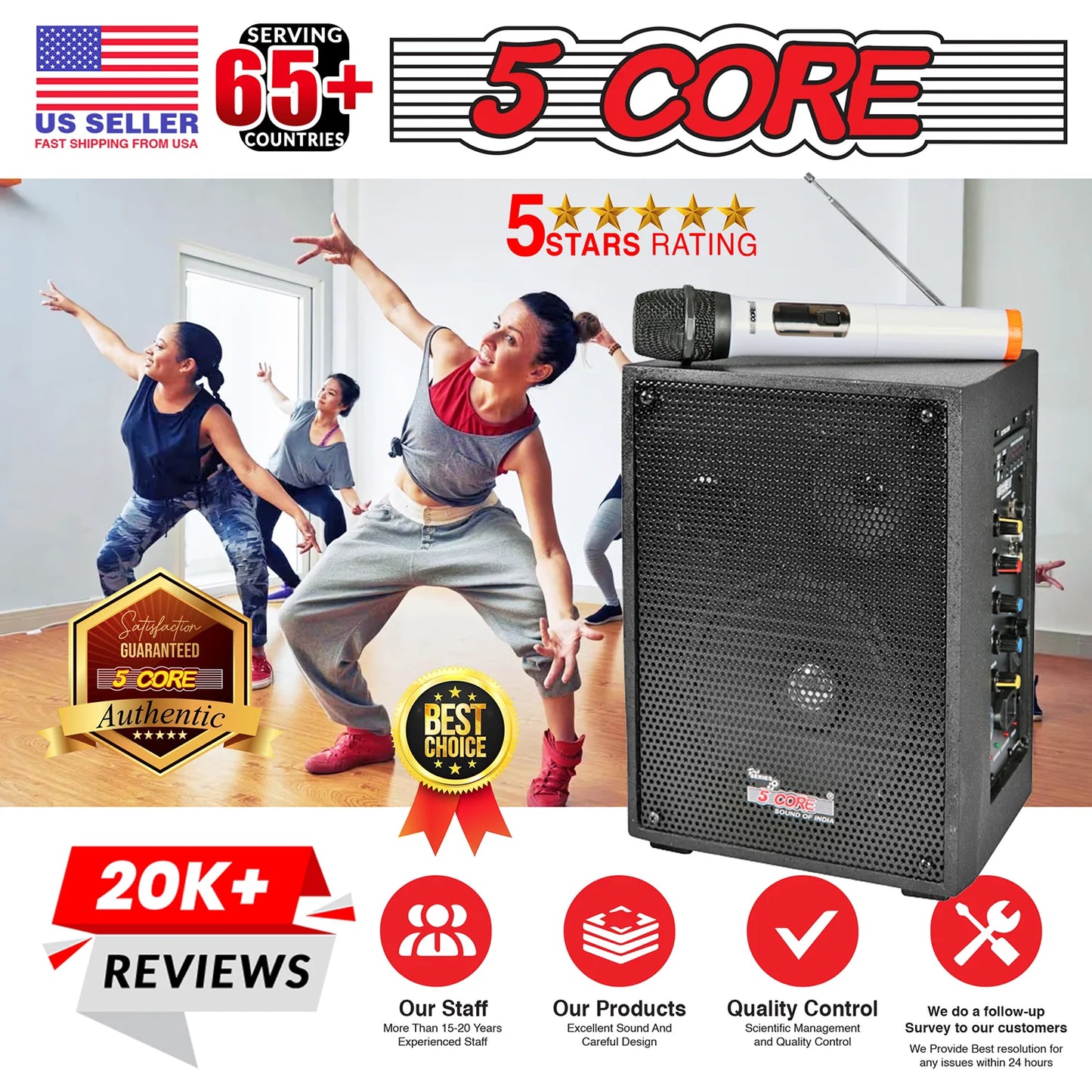 5Core Portable PA Speaker System 40W + Wireless Mic Rechargeable