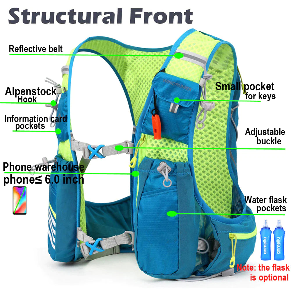 8L Trail Running Hydration Vest Backpack with Water Flask