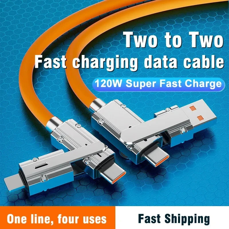 4 in 1 Multi-Function Mobile Phone Data Cable PD Fast Charging Cable Iphone And Android 120W