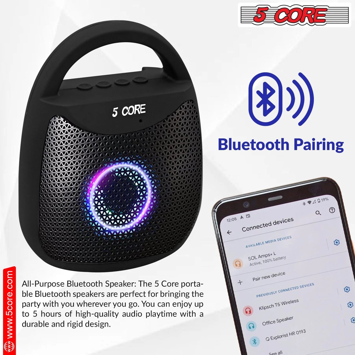 5Core Outdoor Bluetooth Waterproof Portable Wireless Speaker