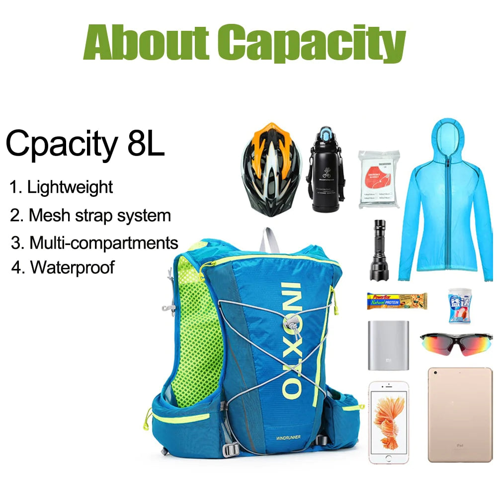 8L Trail Running Hydration Vest Backpack with Water Flask