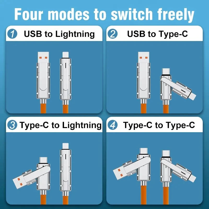 4 in 1 Multi-Function Mobile Phone Data Cable PD Fast Charging Cable Iphone And Android 120W