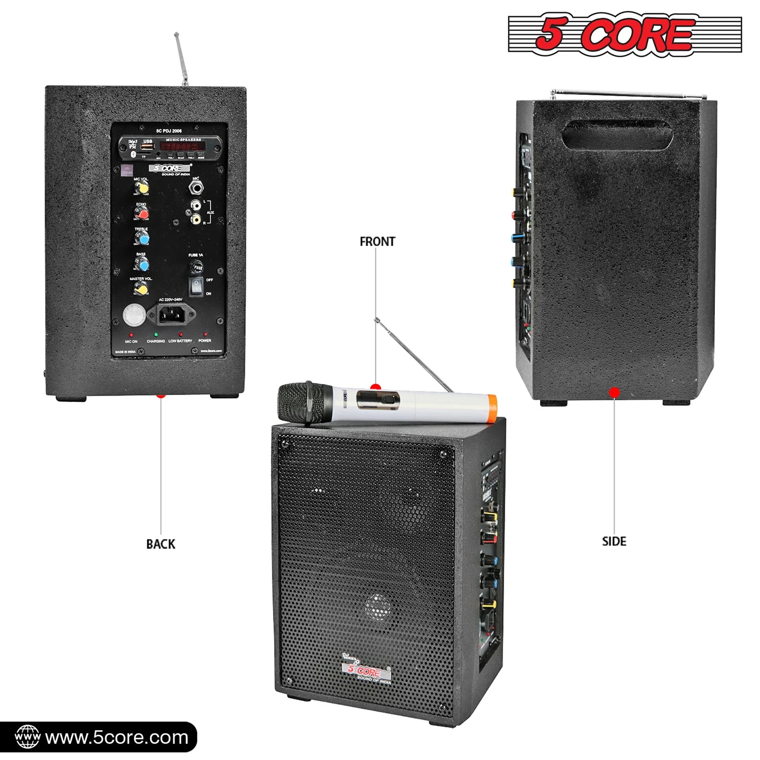 5Core Portable PA Speaker System 40W + Wireless Mic Rechargeable